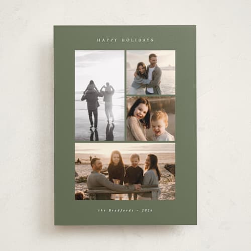 This is a wreath holiday photo cards with standard by Emily Sabol Goss called quartet printing on recycled smooth signature in standard