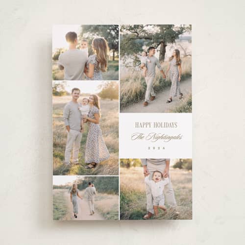 This is a champagne holiday photo cards with standard by Kelly Schmidt called minimal five printing on recycled smooth signature in standard