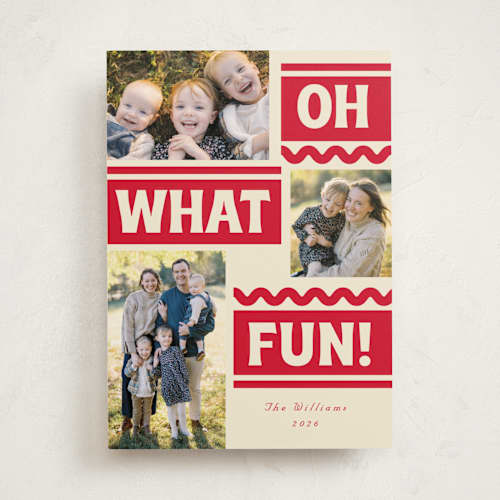 This is a cranberry holiday photo cards with standard by Baumbirdy called ski slope printing on recycled smooth signature in standard
