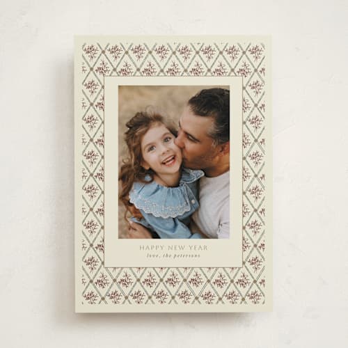 This is a holly berry holiday photo cards with standard by Bryanna Mehner called hollys' bouquet printing on recycled smooth signature in standard
