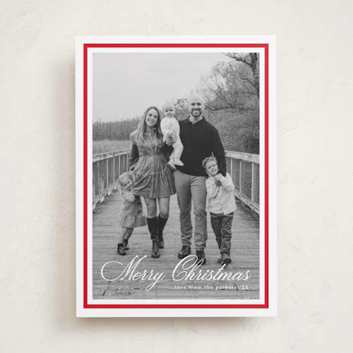 This is a berry holiday photo cards with standard by Kelly Schmidt called minimalist border printing on recycled smooth signature in standard