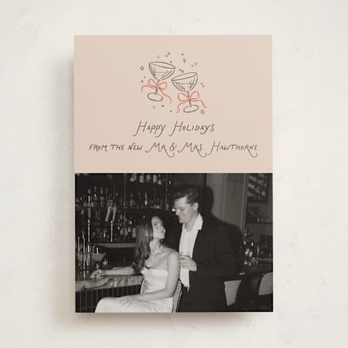 This is a candied grapefruit holiday photo cards with standard by Randi Cirelli called newlywed toast printing on recycled smooth signature in standard