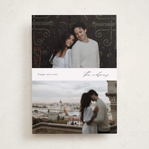 This is a snow holiday photo cards with standard by Stacey Meacham called minimal merry printing on recycled smooth signature in standard