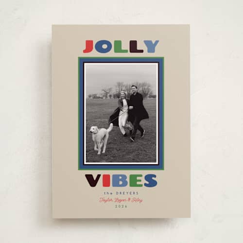 This is a sugar cookie holiday photo cards with standard by Erika Firm called jolly vibes frame printing on recycled smooth signature in standard