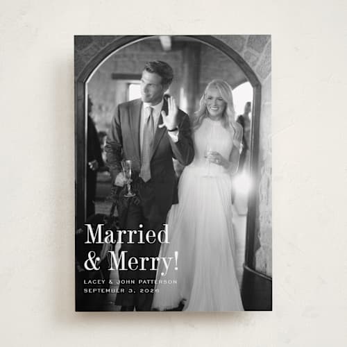 This is a snow holiday photo cards with standard by Megan Davis called eternally merry printing on recycled smooth signature in standard