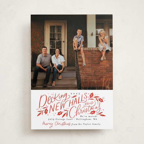 This is a holly berry holiday photo cards with standard by Alethea and Ruth called decking new halls printing on recycled smooth signature in standard