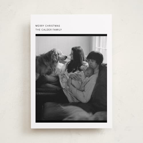 This is a noir holiday photo cards with standard by Annie Clark called zine printing on recycled smooth signature in standard
