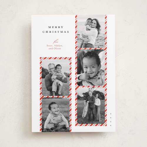 This is a peppermint holiday photo cards with standard by Carrie ONeal called peppermint strip printing on recycled smooth signature in standard