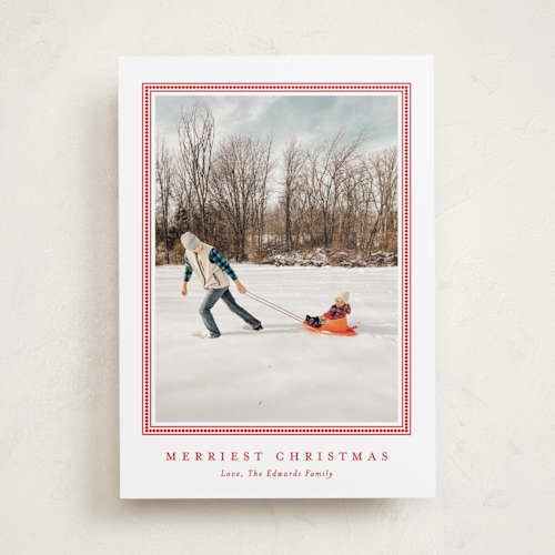 This is a cherry holiday photo cards with standard by Carolyn MacLaren called tailored chic frame printing on recycled smooth signature in standard