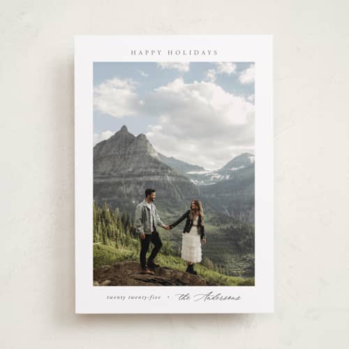 This is a snow holiday photo cards with standard by Nicole Walsh called scenic printing on recycled smooth signature in standard