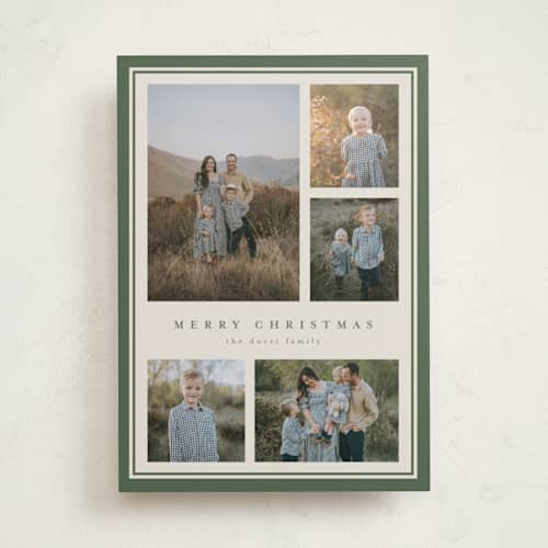 This is a pine holiday photo cards with standard by Diana Pinnell called five moments printing on recycled smooth signature in standard