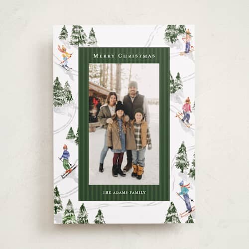This is a forest holiday photo cards with standard by Celine Nguyen called snowy family printing on recycled smooth signature in standard