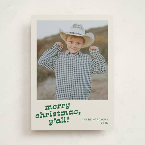 This is a cactus holiday photo cards with standard by Megan Davis called pecos printing on recycled smooth signature in standard