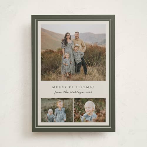 This is a pine holiday photo cards with standard by Brianne Larsen called classic frame printing on recycled smooth signature in standard