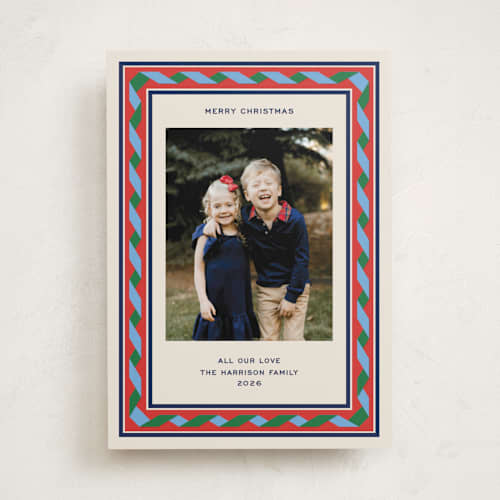 This is a peppermint holiday photo cards with standard by Pati Cascino called sonetto printing on recycled smooth signature in standard