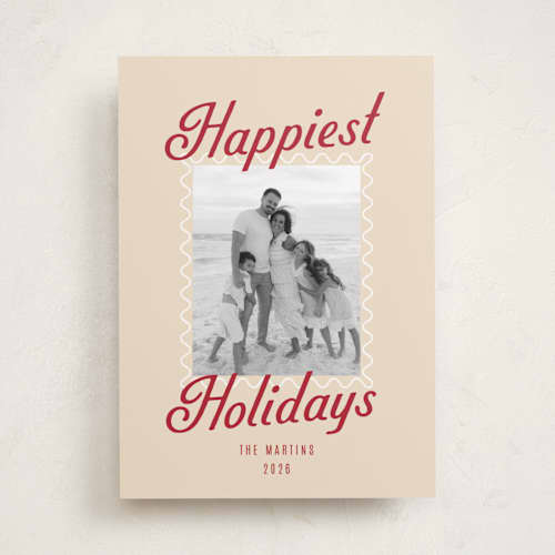 This is a buttercream holiday photo cards with standard by Olivia Raufman called happy on holiday printing on recycled smooth signature in standard