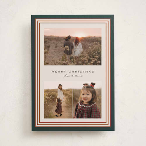 This is a pine holiday photo cards with standard by Kate Ahn called timeless stripe printing on recycled smooth signature in standard