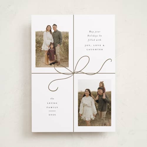 This is a snow holiday photo cards with standard by Emily Betts called bow two printing on recycled smooth signature in standard