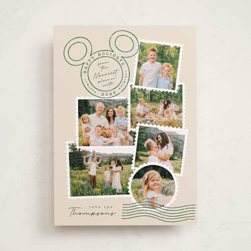 This is a evergreen holiday photo cards with standard by Kamala Nahas called disney's mickey vintage postable printing on recycled smooth signature in standard