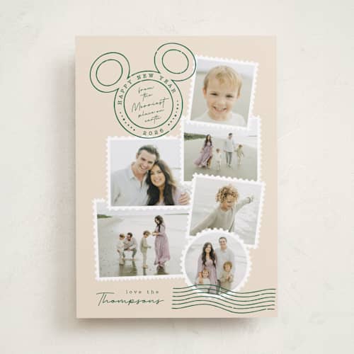 This is a evergreen holiday photo cards with standard by Kamala Nahas called disney's mickey vintage postable printing on recycled smooth signature in standard