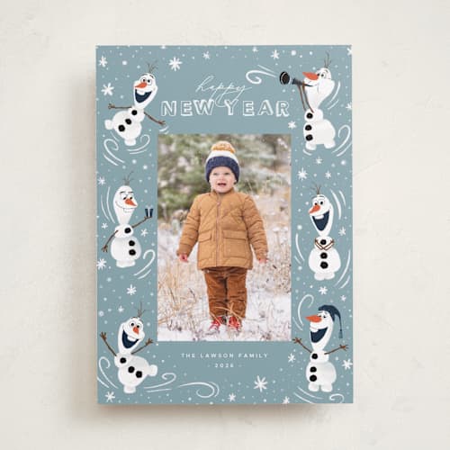 This is a ice holiday photo cards with standard by Orasie called disney's frozen olaf holiday fun printing on recycled smooth signature in standard