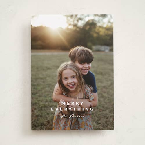 This is a snow holiday photo cards with standard by Yaling Hou Suzuki called the pursuit of merry printing on recycled smooth signature in standard