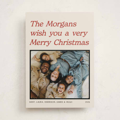 This is a cream holiday photo cards with standard by Robert and Stella called holiday headline printing on recycled smooth signature in standard