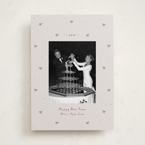 This is a chimney holiday photo cards with standard by Lea Delaveris called little bows printing on recycled smooth signature in standard