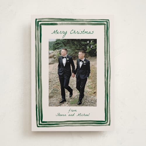 This is a forest holiday photo cards with standard by Alethea and Ruth called painted frame edge printing on recycled smooth signature in standard