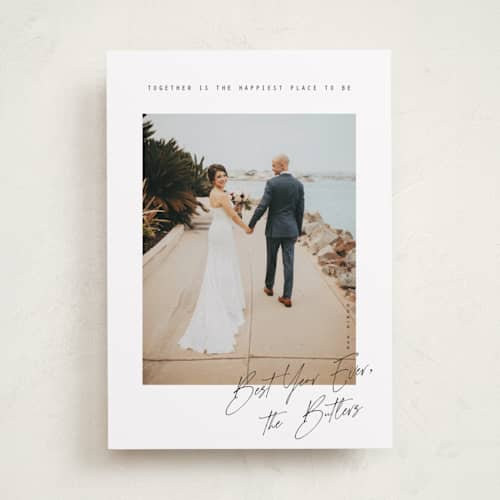 This is a snow holiday photo cards with standard by Orasie called merriest together printing on recycled smooth signature in standard