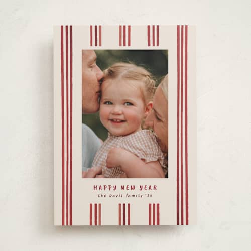 This is a berry holiday photo cards with standard by Christy Hy Lee called painted lines printing on recycled smooth signature in standard