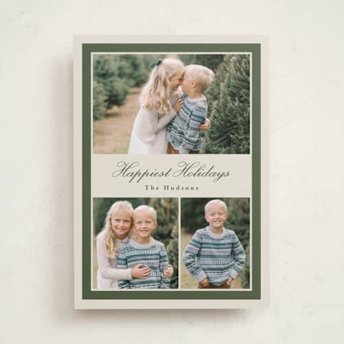 This is a boxwood holiday photo cards with standard by Kristie Kern called sash printing on recycled smooth signature in standard