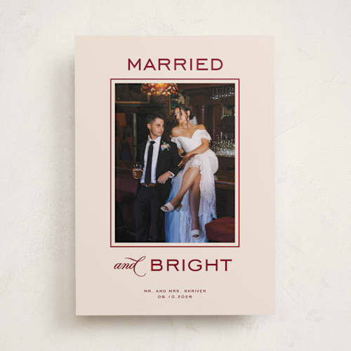 This is a eggnog holiday photo cards with standard by Creo Study called married and bright printing on recycled smooth signature in standard