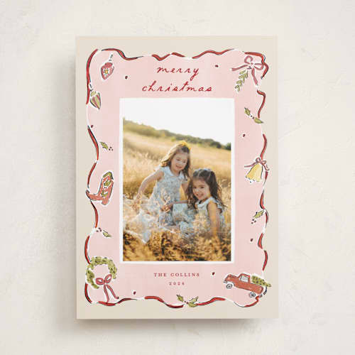 This is a holly berry holiday photo cards with standard by Sarah Rosenthal called homestead cheer printing on recycled smooth signature in standard