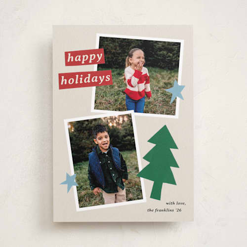 This is a juniper holiday photo cards with standard by Kercia Jane called paper cut cheer printing on recycled smooth signature in standard