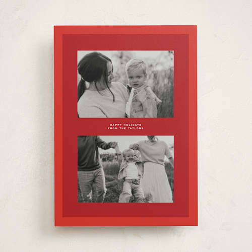 This is a poinsettia holiday photo cards with standard by Ekko Studio called modern mat printing on recycled smooth signature in standard