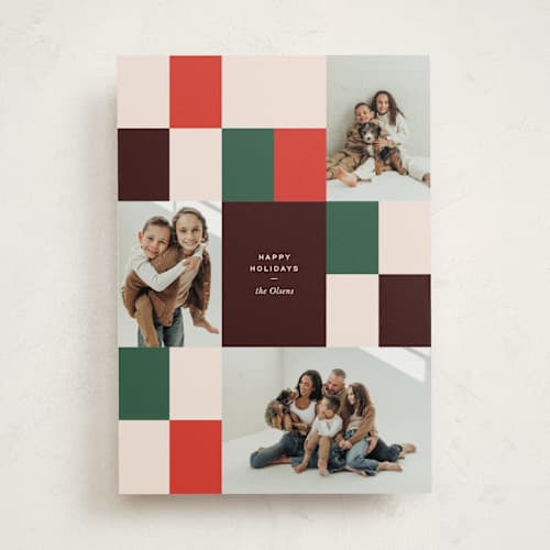 This is a peppermint holiday photo cards with standard by Annie Clark called off grid printing on recycled smooth signature in standard