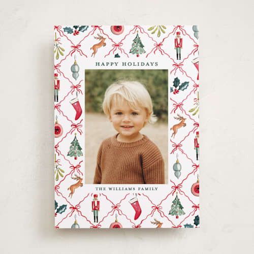 This is a leaf holiday photo cards with standard by Sarah Knight called festive icons printing on recycled smooth signature in standard