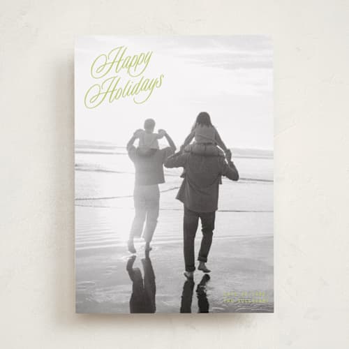 This is a mistletoe glow holiday photo cards with standard by JoAnn Jinks called neon vintage printing on recycled smooth signature in standard