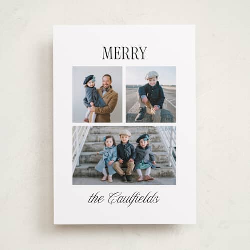 This is a icicle holiday photo cards with standard by Kamala Nahas called classic merry triple printing on recycled smooth signature in standard