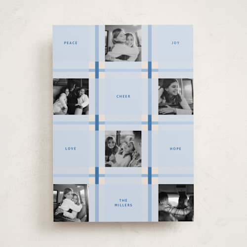 This is a ice holiday photo cards with standard by Inkblot Design called plaid squared printing on recycled smooth signature in standard