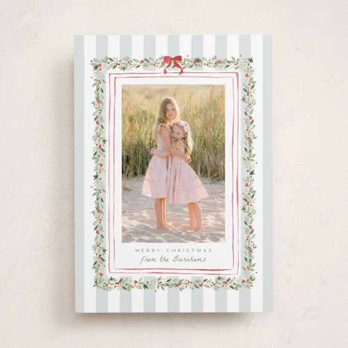 This is a winter mint holiday photo cards with standard by Everett Paper Goods called coastal garland printing on recycled smooth signature in standard