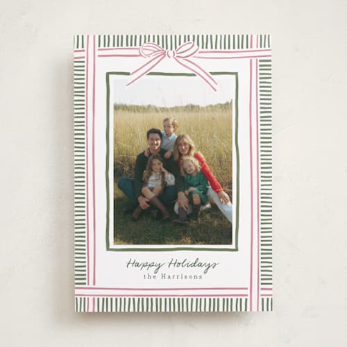 This is a pink sand holiday photo cards with standard by Chris Griffith called holiday wrap printing on recycled smooth signature in standard