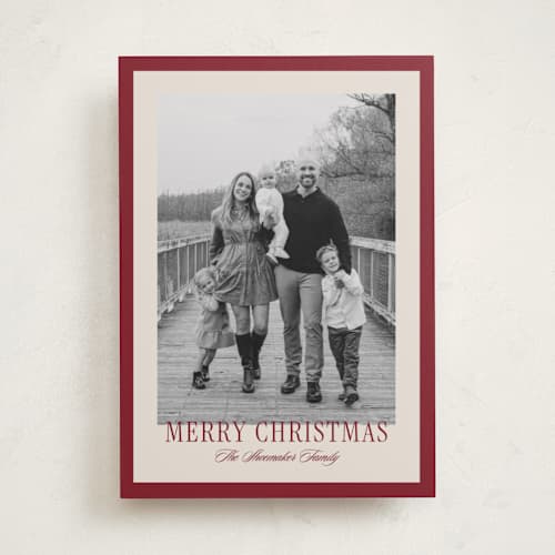 This is a cranberry holiday photo cards with standard by Angela Garrick called eastcoast printing on recycled smooth signature in standard
