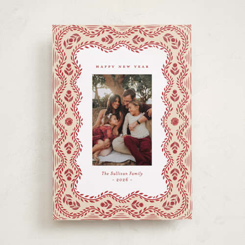 This is a peppermint holiday photo cards with standard by Julie Murray called cottage scallop printing on recycled smooth signature in standard