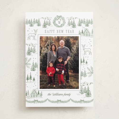 This is a forest holiday photo cards with standard by Petra Kern called winter mountain tale printing on recycled smooth signature in standard