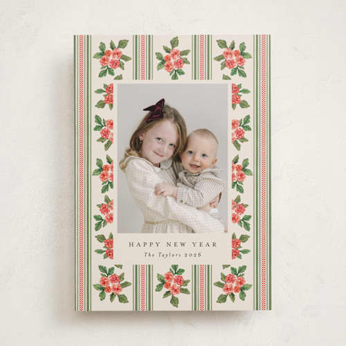 This is a buttercream holiday photo cards with standard by Christy Hy Lee called nostalgic wallpaper printing on recycled smooth signature in standard