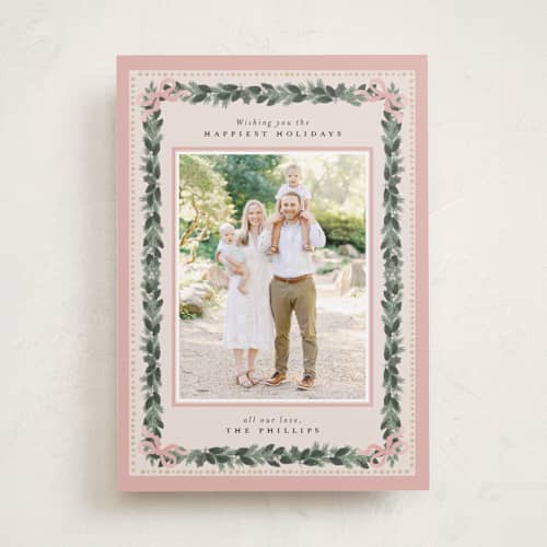 This is a blush holiday photo cards with standard by Itsy Belle Studio called sugarpine printing on recycled smooth signature in standard