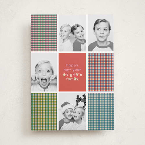 This is a candy holiday photo cards with standard by Kelly Watkins called modern plaid printing on recycled smooth signature in standard