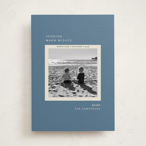 This is a french blue holiday photo cards with standard by Sarah Brown called vacation snapshot printing on recycled smooth signature in standard